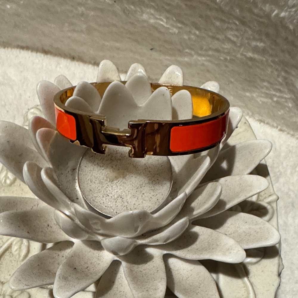 Orange Enamel H Gold-Tone Bracelet